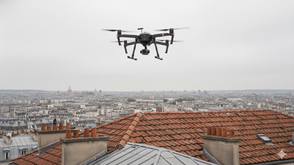 Drône en inspection de toiture, conforme norme STS-01 STS-02