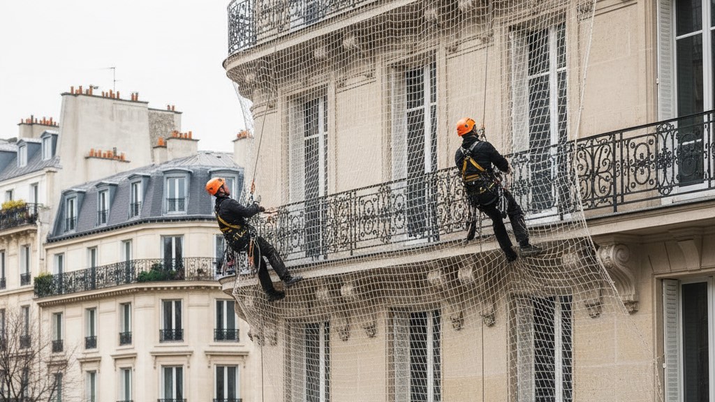 Pose de filets anti chute de matériaux services